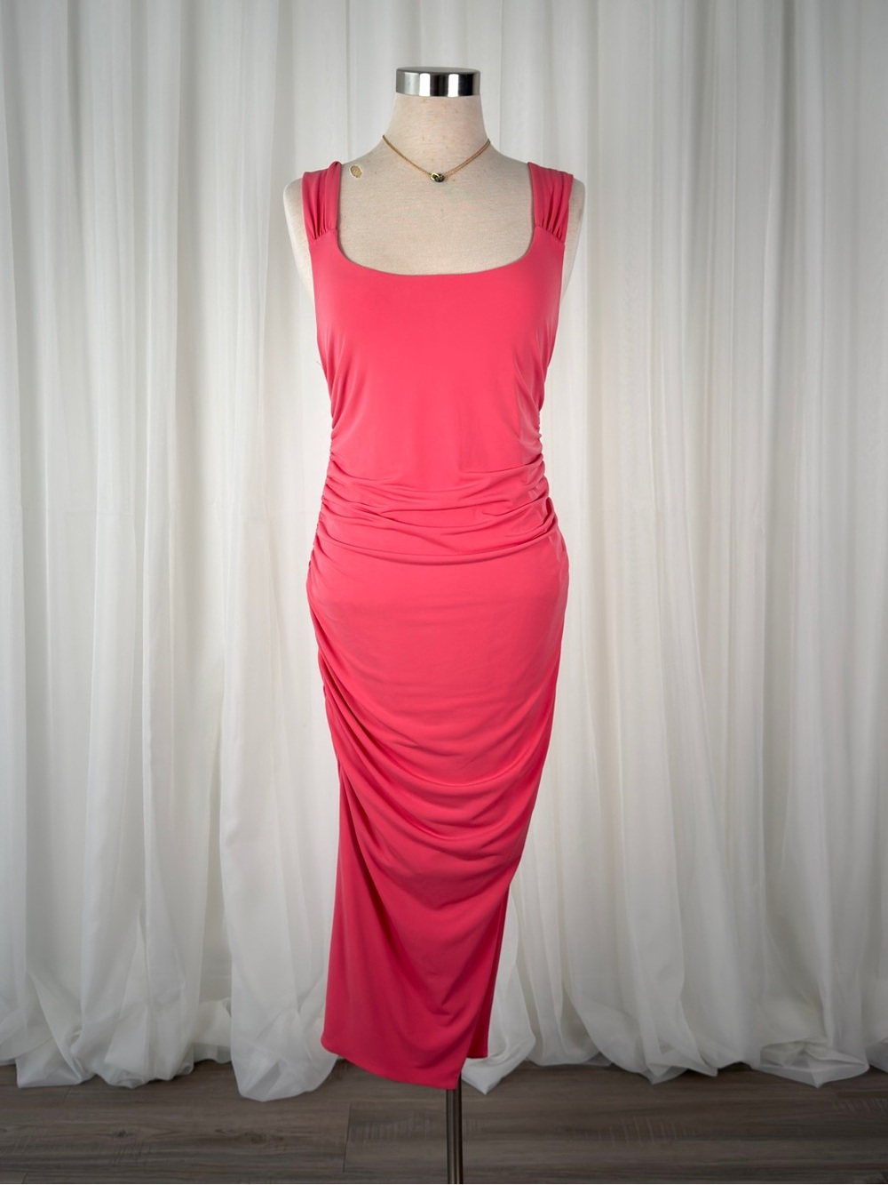 Guess Pink‎ Ruched Draped Bodycon Dress Womens L Y2K Going Out Cocktail
